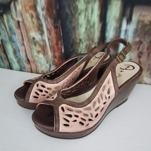 Pink & Brown cut out Leather Wedge slingback heels